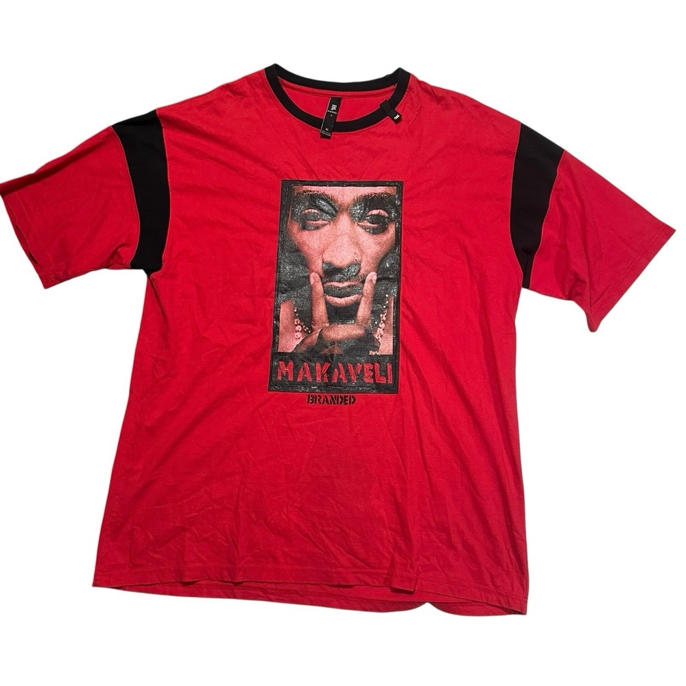 Y2K Tupac Makaveli Branded Shirt XL Baggy Urban Hip Hop Grunge Skater Thrashed